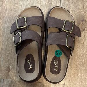 Seychelles platform Dark Brown Buckle Slides sandals